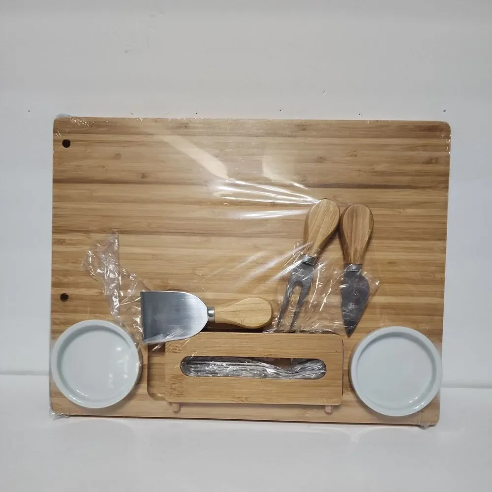 Bamboo Cheese Board Knife Set Charcuterie Meat Cutting Serving Platter Tray Gift